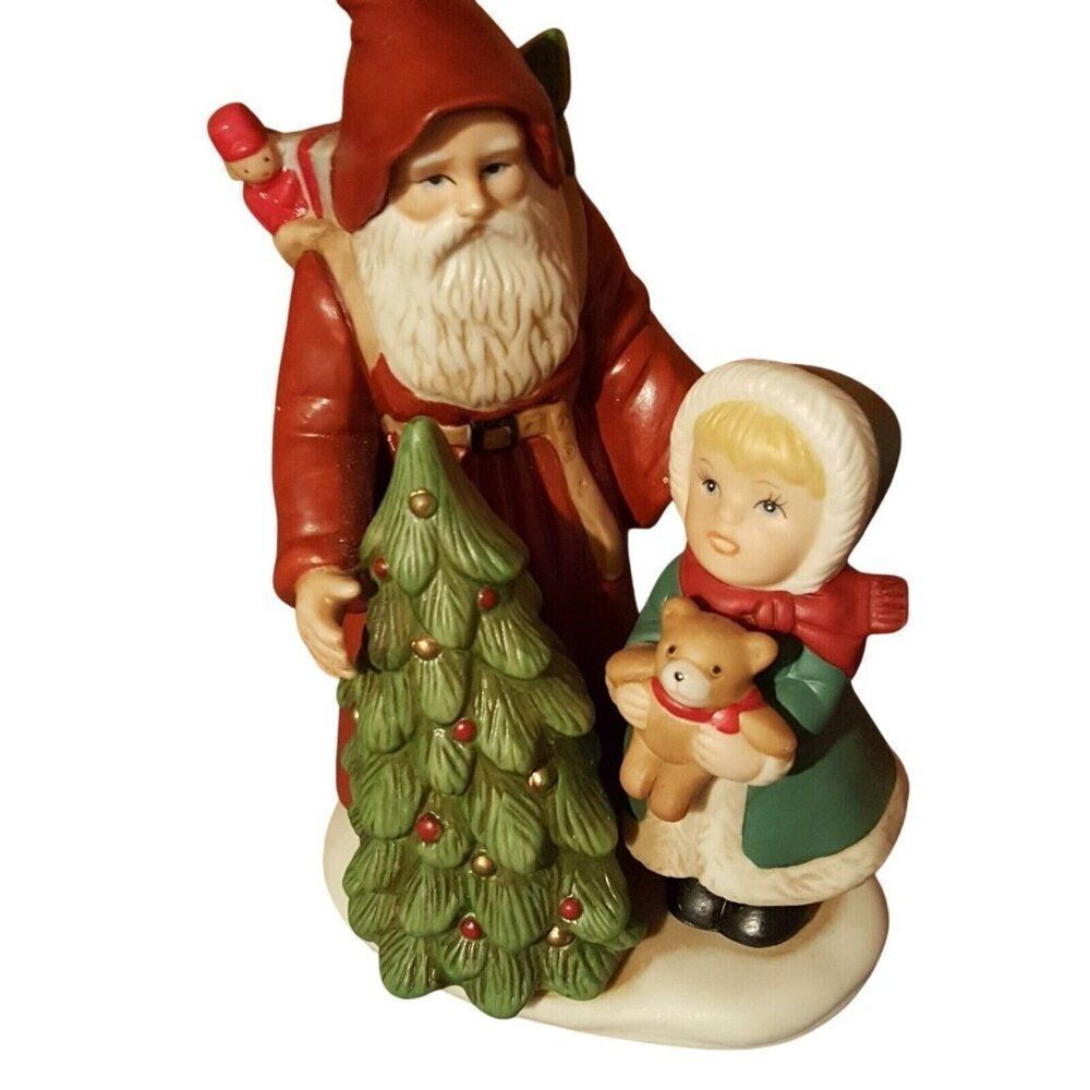 Vintage Homco 5303 Woodland Santa Girl Christmas Tree Figurine Porcelain